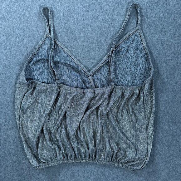Rue 21 Silver Metallic Crop Top Size Medium V-neck Faux Wrap Spaghetti Strap Y2k - Picture 6 of 6
